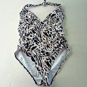 Zexxxy Tummy Control One‑Piece Swimsuit Leopard Zebra Print Halter M (8-10)